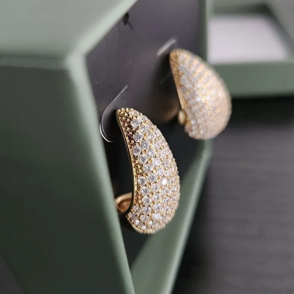 Jewels By Sunaina Narnia Elegant Teardrop Stud Earrings 14K Gold Plated NIB